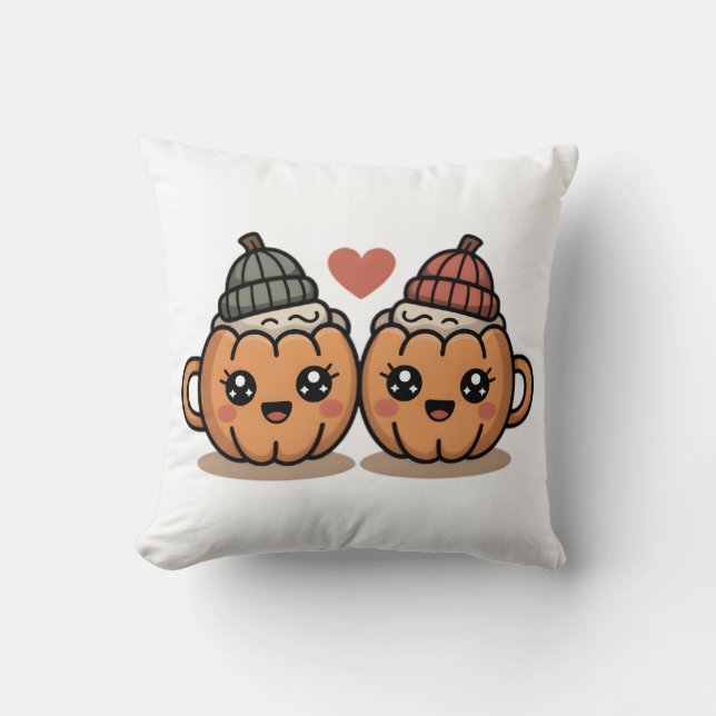 Pumpkin Couple Pillow – Cute Cozy Fall Home Décor (Front)