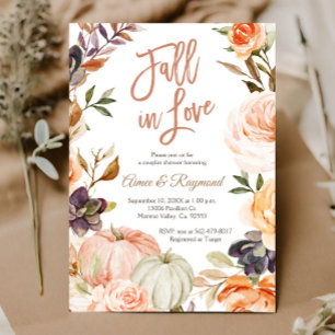 Pumpkin Couple Shower Fall In Love Bridal Shower Invitation