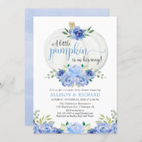 Pumpkin couples baby shower, fall blue greenery