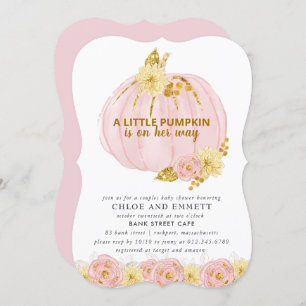 Pumpkin Couples Baby Shower, Pink Gold Elegant Invitation