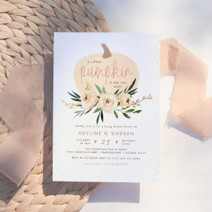 Pumpkin Couples Baby Shower Pink & Gold Modern Invitation