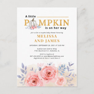 Pumpkin Couples Baby Shower Watercolor Floral Invitation Postcard