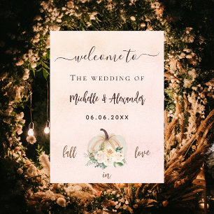 Pumpkin cream blush flowers fall welcome wedding poster