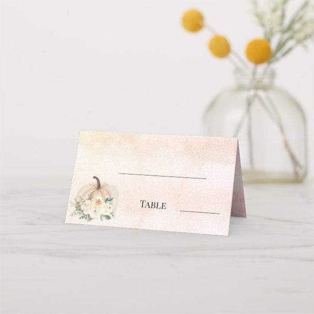 Pumpkin cream fall blush wedding table place card (Front)