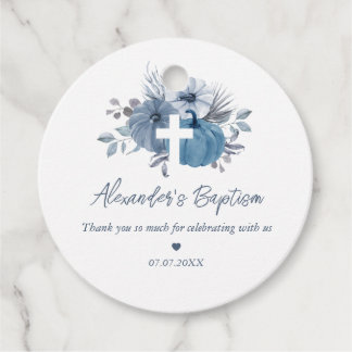 Pumpkin Cross Fall Boy Baptism Favour Tags