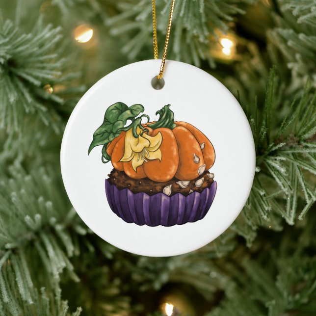 Pumpkin Cupcake Ceramic Ornament (Tree)