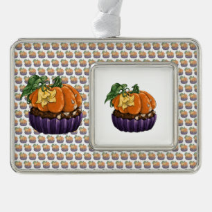 Pumpkin Cupcake Silver Plated Framed Ornament