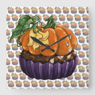 Pumpkin Cupcake Square Wall Clock