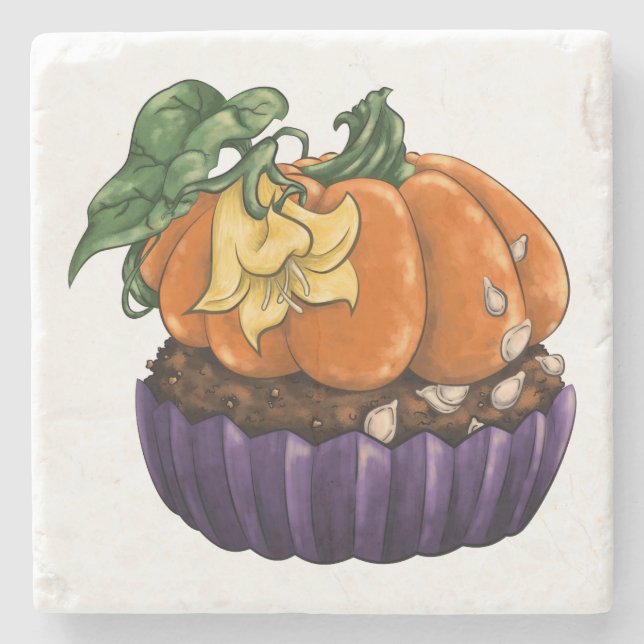 Pumpkin Cupcake Stone Coaster (Front)