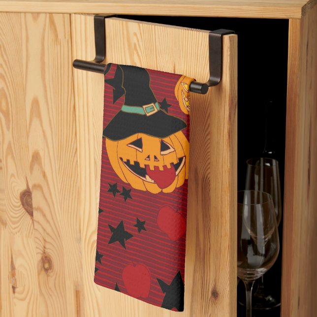 Pumpkin Dark Red “Jack’s Apple Snack” Tea Towel (Thirds Fold)