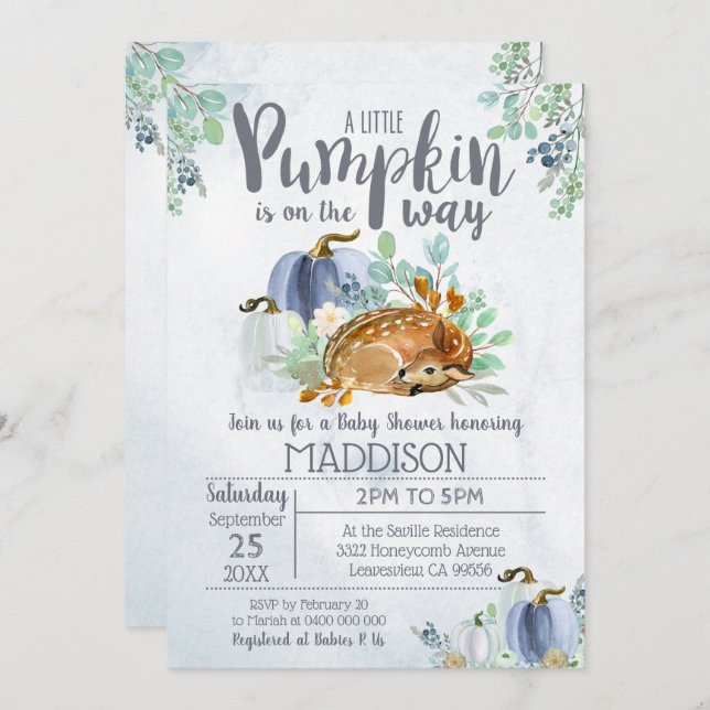 Pumpkin Deer Baby Shower Invitation Boy Fall (Front/Back)