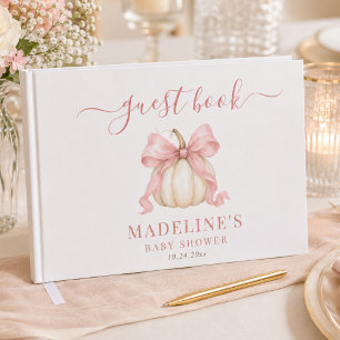 Pumpkin Delicate Pink Bow Fall Baby Girl Shower Guest Book