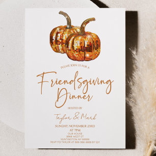 Pumpkin Disco Ball Friendsgiving Dinner Party Invitation