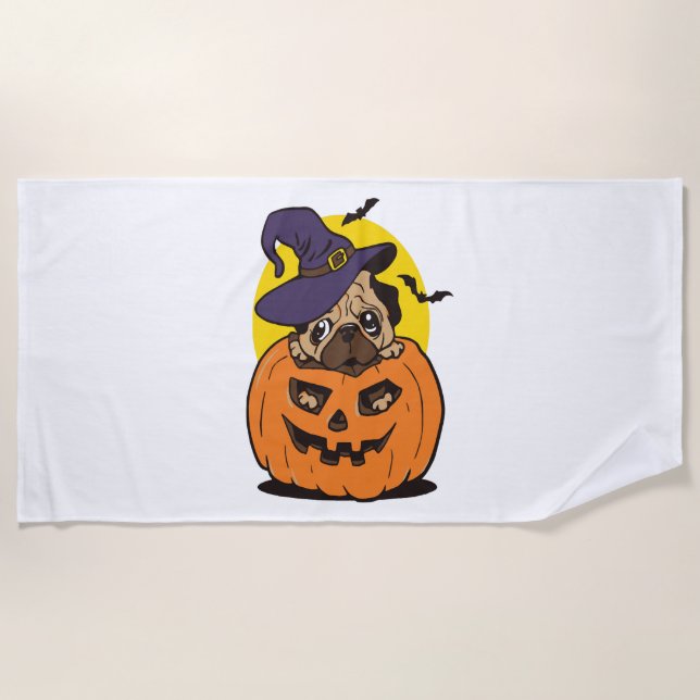 Pumpkin Dog Halloween, Funny Halloween Dog Beach Towel (Front)