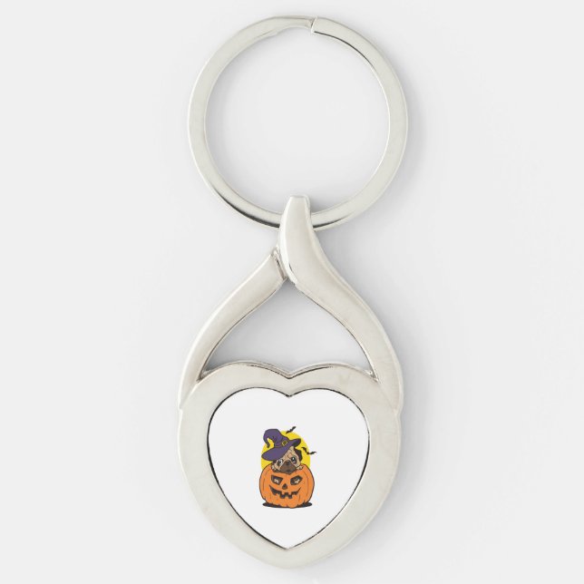 Pumpkin Dog Halloween, Funny Halloween Dog Key Ring (Front)
