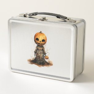 Pumpkin Doll Halloween Sticker Metal Lunch Box