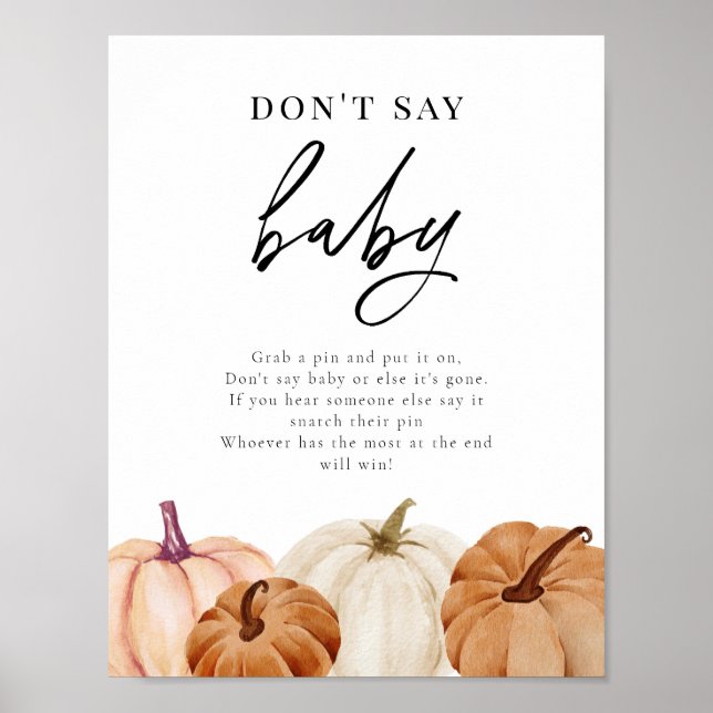 Pumpkin Don't Say Baby Game Sign (Front)