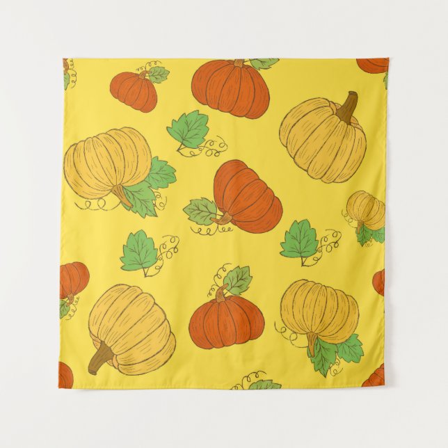 Pumpkin Doodle: Hand Drawn Seamless Tapestry (Front)