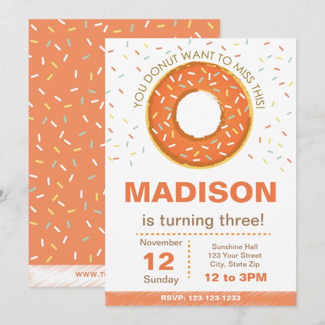 Pumpkin Doughnut Birthday Invitation (Front/Back)