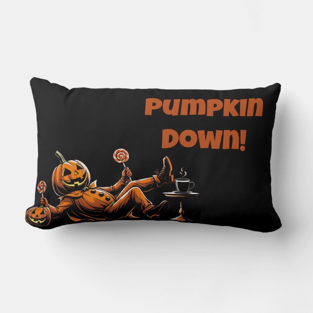 Pumpkin Down – Falling Jack-O’-Lantern Halloween Lumbar Cushion (Front)