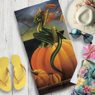 Pumpkin Dragon Cauldron Halloween Beach Towel