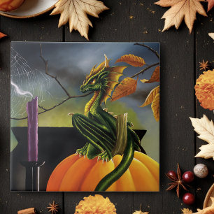 Pumpkin Dragon Cauldron Halloween Ceramic Tile
