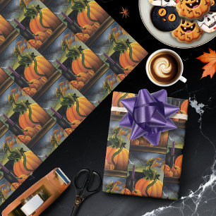 Pumpkin Dragon Cauldron Halloween Wrapping Paper