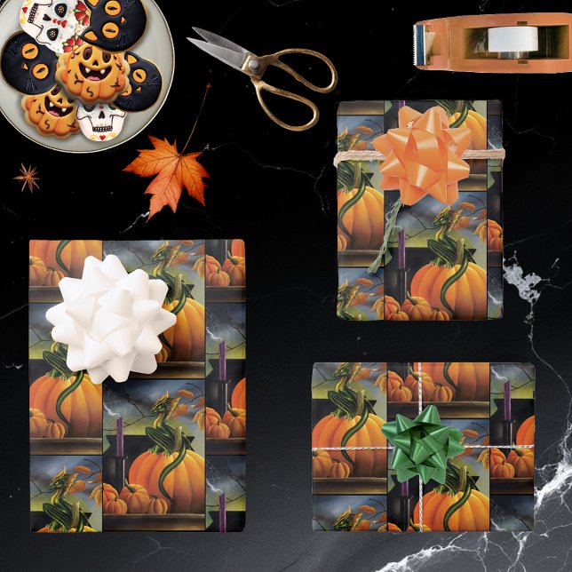 Pumpkin Dragon Cauldron Halloween Wrapping Paper Sheet (Creator Uploaded)