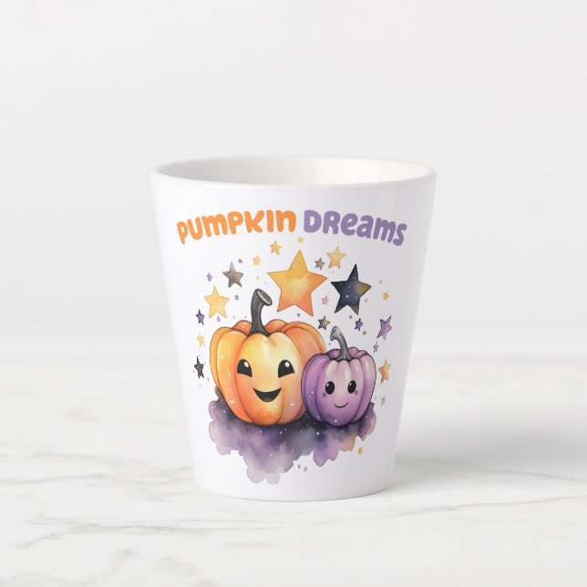 Pumpkin Dreams – Cute Pastel Purple and Orange Latte Mug (Front)