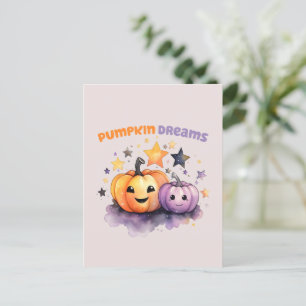 Pumpkin Dreams – Cute Pastel Purple and Orange Postcard