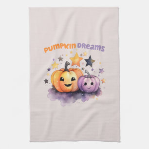 Pumpkin Dreams – Cute Pastel Purple and Orange Tea Towel