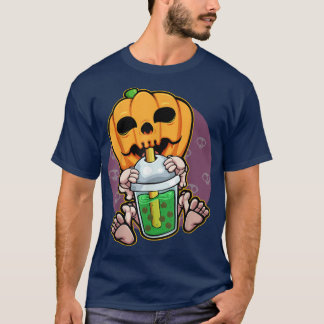 Pumpkin Drinking Boba Lazy Halloween Costume Jack T-Shirt