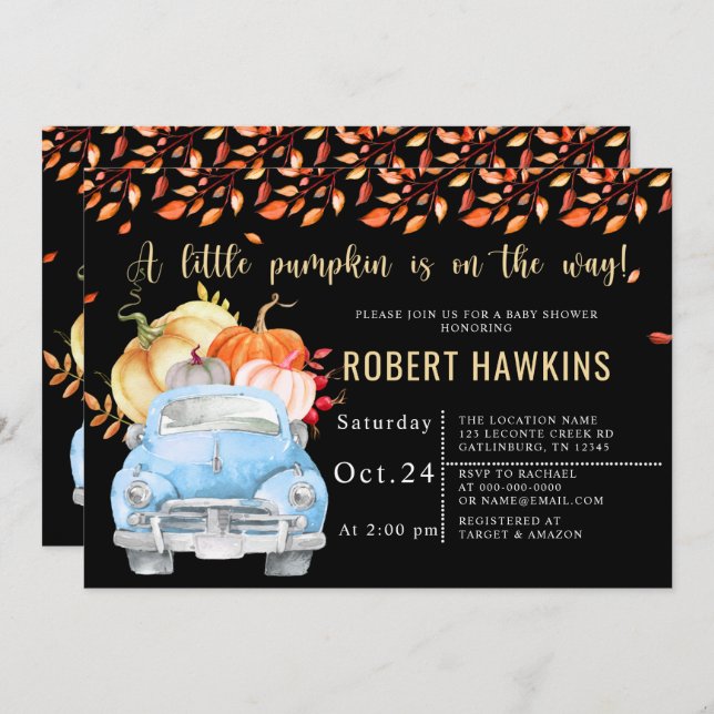 Pumpkin Drive By Fall Baby Shower Invitation (Front/Back)