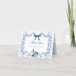 Pumpkin Dusty Blue Whimsical Floral Baby Shower Thank You Card