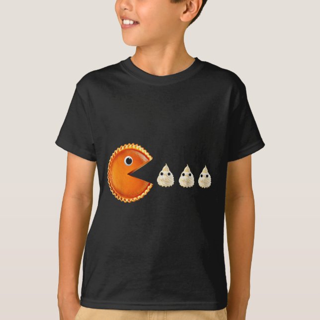 Pumpkin E Eating Whipped Cream Funny  T-Shirt (Front)