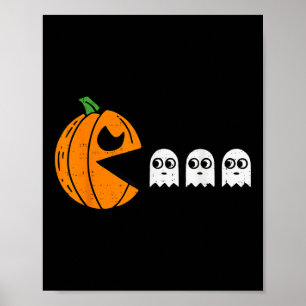 Pumpkin Eating Ghost Gamer Halloween Gaming Boys T Poster