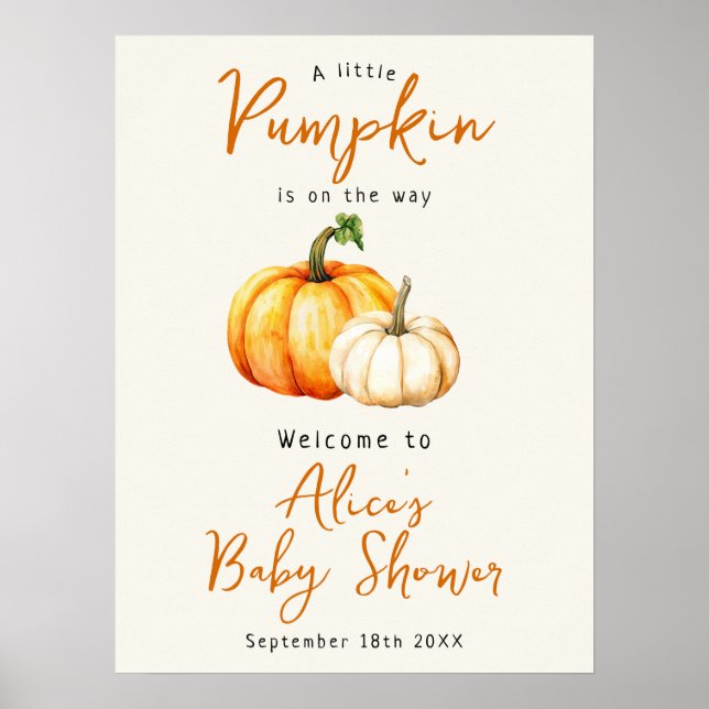 Pumpkin Elegant Fall Baby Shower Welcome Sign (Front)