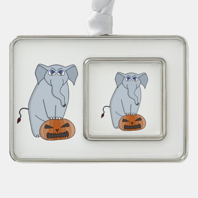 Pumpkin Elephant Silver Plated Framed Ornament (Front)