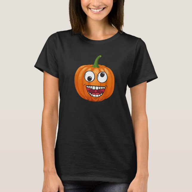 Pumpkin Emoje Eye Open Halloween Fun Season Costum T-Shirt (Front)