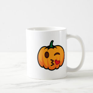 Pumpkin Emoji One Eye Open Wink Blow Kiss Love Fun Coffee Mug