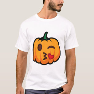 Pumpkin Emoji One Eye Open Wink Blow Kiss Love Fun T-Shirt
