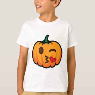 Pumpkin Emoji One Eye Open Wink Blow Kiss Love Fun T-Shirt