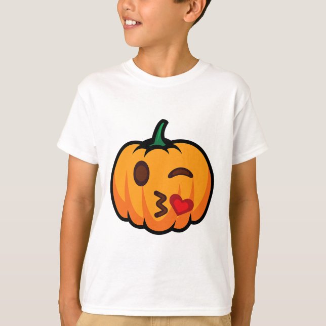 Pumpkin Emoji One Eye Open Wink Blow Kiss Love Fun T-Shirt (Front)