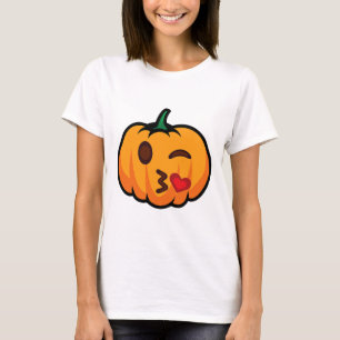 Pumpkin Emoji One Eye Open Wink Blow Kiss Love Fun T-Shirt