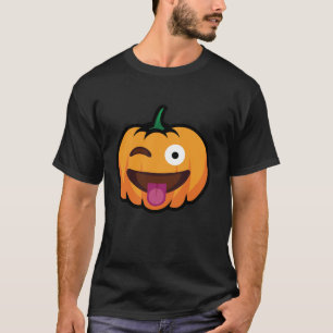 Pumpkin Emoji One Eye Wink Tongue Out Big Smile Ha T-Shirt