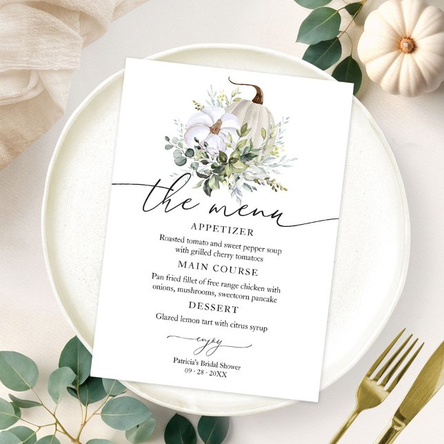Pumpkin Eucalyptus Fall Bridal Shower Menu Card (Creator Uploaded)