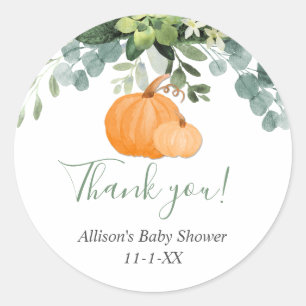 Pumpkin eucalyptus fall foliage favour thank you classic round sticker