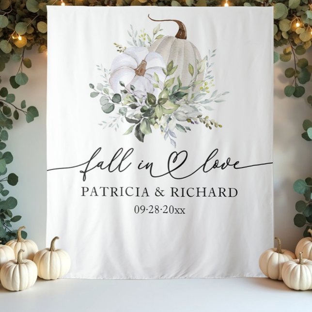 Pumpkin Eucalyptus Fall in Love Wedding Backdrop Tapestry (Creator Uploaded)