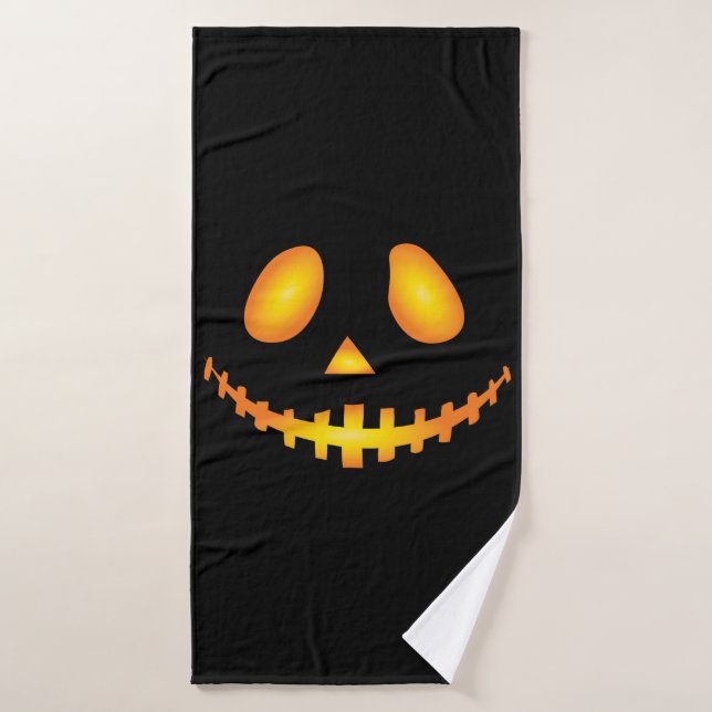 Pumpkin Face Halloween Jack O Lantern Spooky Bath Towel (Bath Towel)