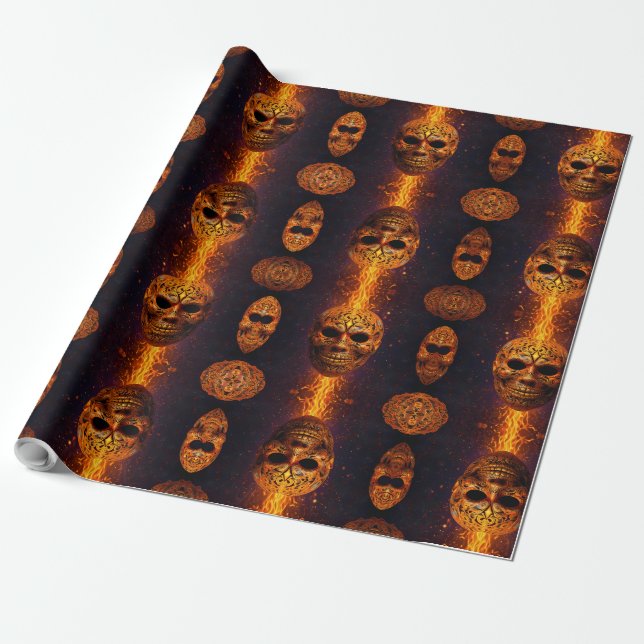 Pumpkin Face Horror Mask Wrapping Paper (Unrolled)